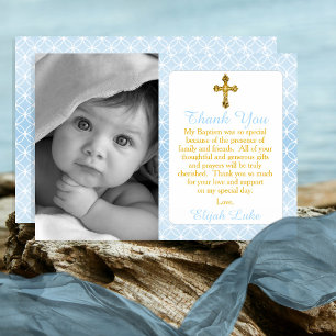 Boy Eternity Rings Cross Photo Baptism Thank You Card