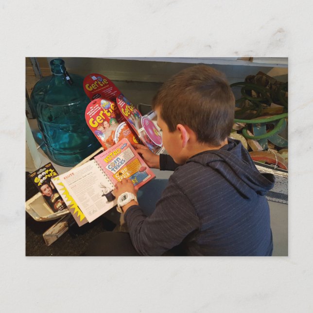 Boy Exploring Magic Tricks and Toys  Postcard (Front)