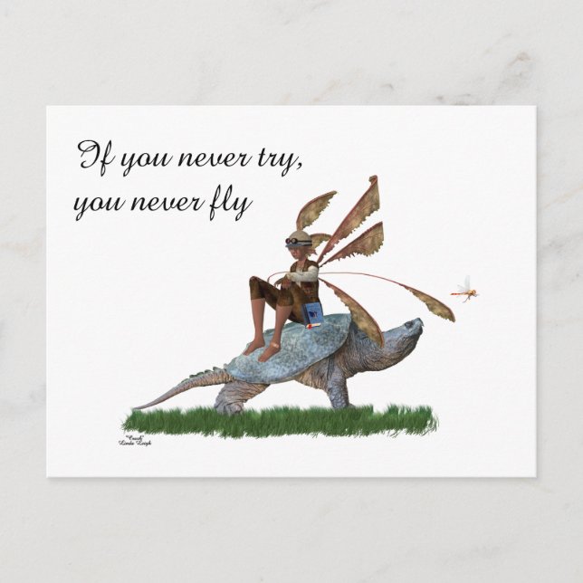 Boy Fairy Riding On Turtle Postcard (Front)
