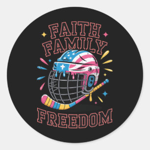 Boy Faith Family Freedom Ice Cream Drip Hockey Ame Classic Round Sticker