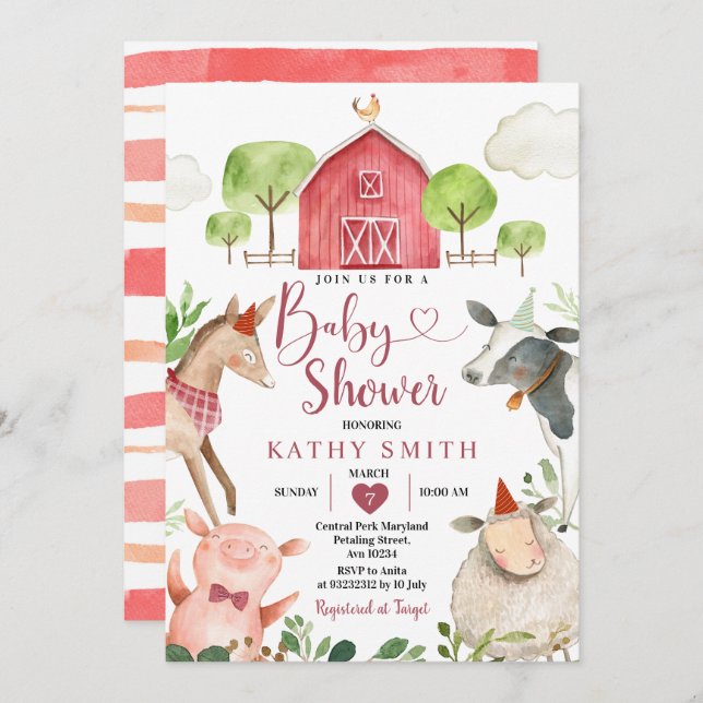 Boy Farm Animals Barnyard Baby Shower Invitation (Front/Back)