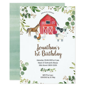 Boy Farm Animals Barnyard Birthday Invitation