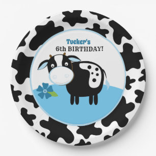 Boy Farm Cow Birthday Paper Plates / Any Age