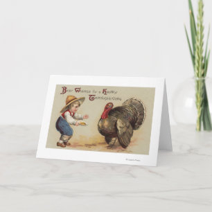 Boy Feeding Turkey Holiday Card