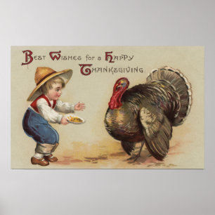 Boy Feeding Turkey Poster