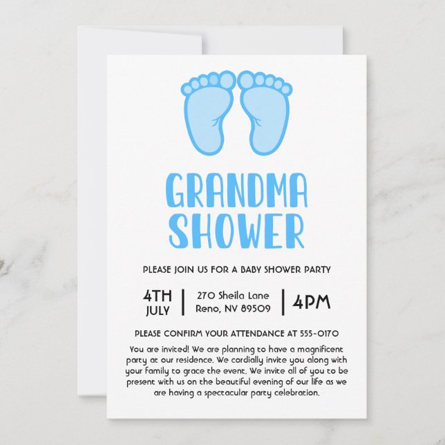  Boy Feet First Time Grandma Baby Shower Invitation (Front)