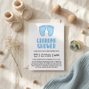  Boy Feet First Time Grandma Baby Shower Invitation