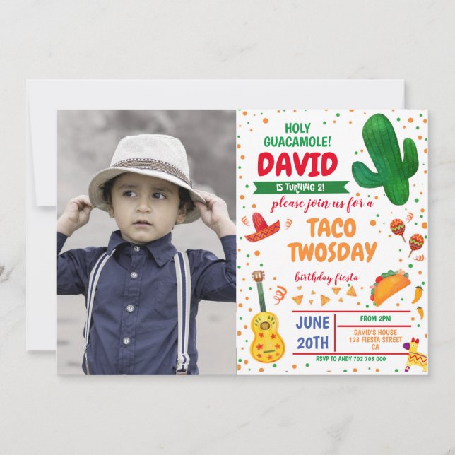 Boy Fiesta Invitation Taco Twosday Photo Birthday (Front)