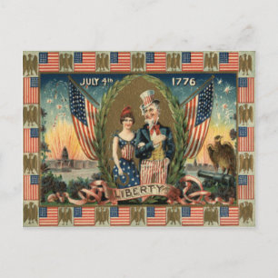 Boy Firecracker Fireworks US Flag Postcard