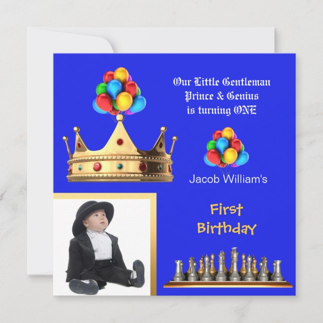 Boy First Birthday 1st Gentleman Prince Genius Invitation (Front)