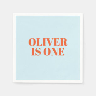 Boy First Birthday Blue and Red Modern Napkin