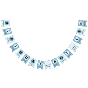 Boy First Birthday Blue Trains Bunting
