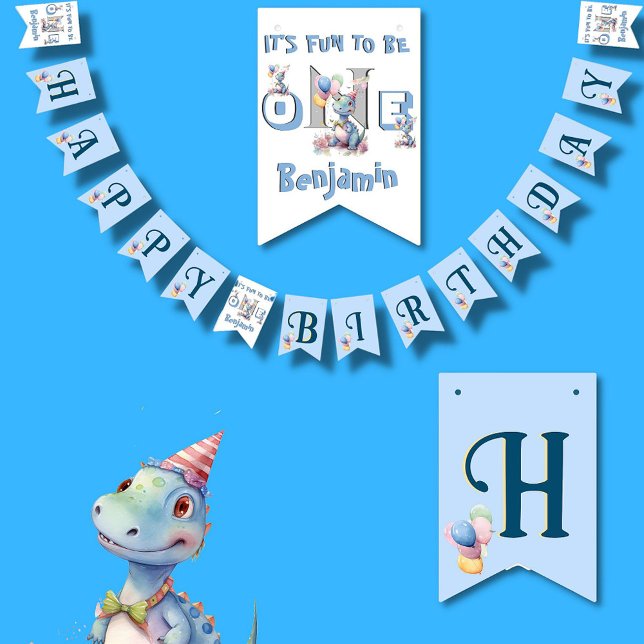 Boy First Birthday Fun One Dinosaur 1st Birthday  Bunting (Creator Uploaded)