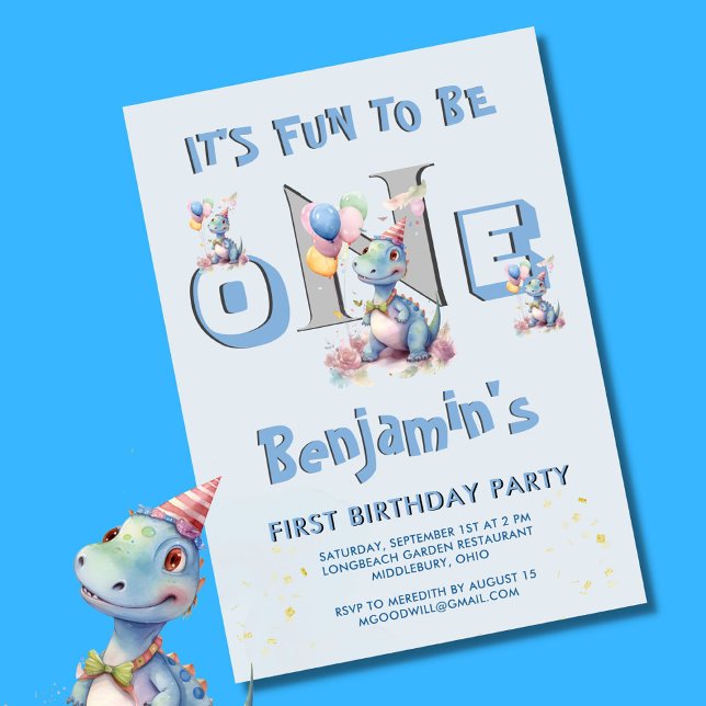 Boy First Birthday Fun One Dinosaur  Invitation (Creator Uploaded)