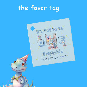 Boy First Birthday Fun One Dinosaur Luncheon Favour Tags