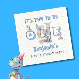Boy First Birthday Fun One Dinosaur  Napkin