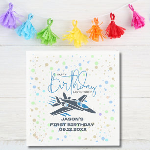 Boy First Birthday Jet Fighter Aeroplane Blue Whit Napkin
