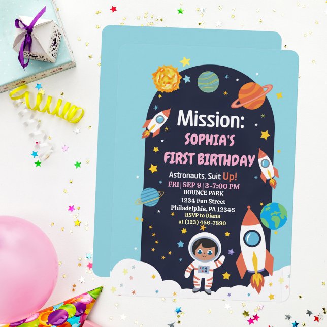 Boy First Birthday Outer Space Astronaut Planets Invitation (Creator Uploaded)