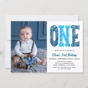 Boy First Birthday Photo  Invitation
