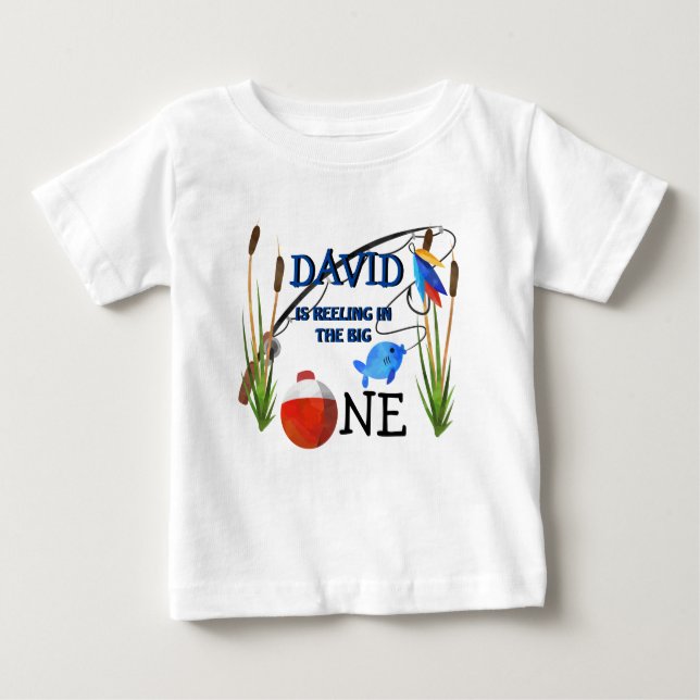 Boy First Birthday The Big One Fishing Theme Baby T-Shirt (Front)