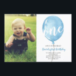 Boy First Birthday with Photo Blue Balloon Invitation<br><div class="desc">Boy First Birthday with Photo Blue Balloon</div>