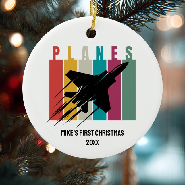 Boy First Christmas Jet Fighter Aeroplane Custom Ceramic Ornament (Creator Uploaded)