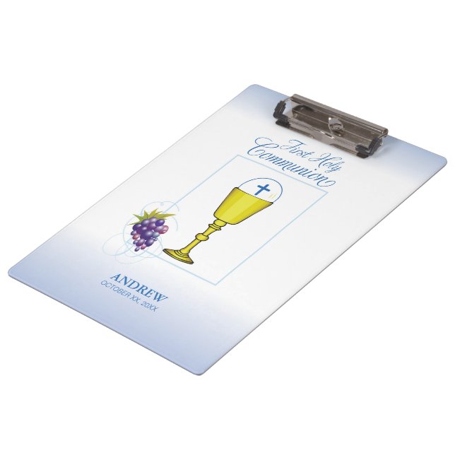 Boy First Communion, Chalice with Host and Grapes Clipboard (Angled)