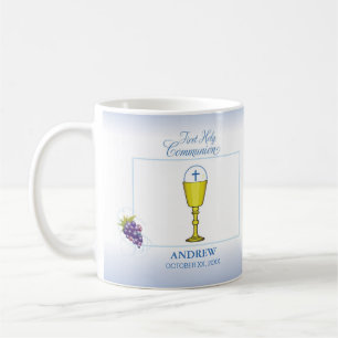 Boy First Communion, Chalice with Host and Grapes Coffee Mug