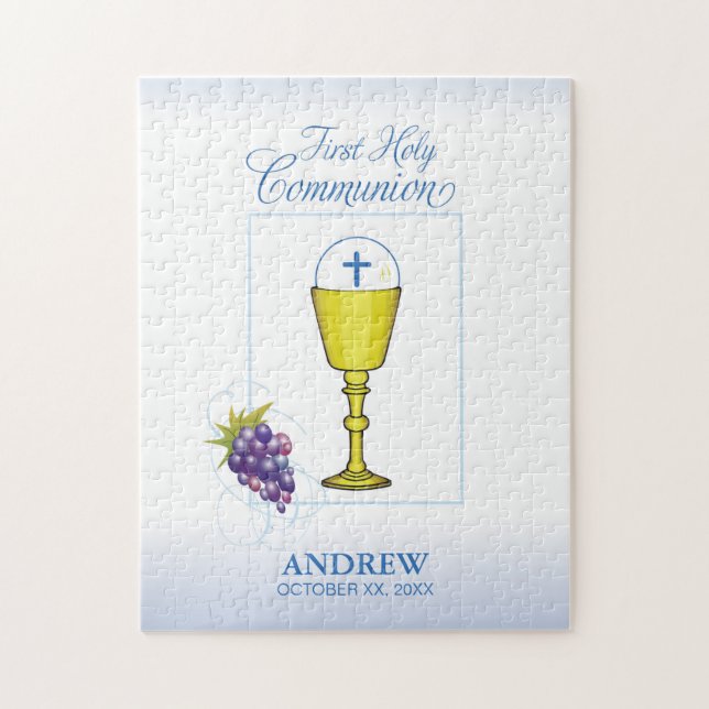 Boy First Communion, Chalice with Host and Grapes Jigsaw Puzzle (Vertical)