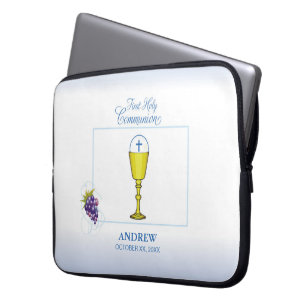 Boy First Communion, Chalice with Host and Grapes Laptop Sleeve