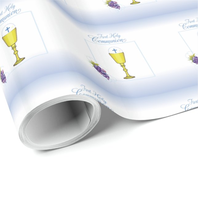 Boy First Communion, Chalice with Host and Grapes Wrapping Paper (Roll Corner)