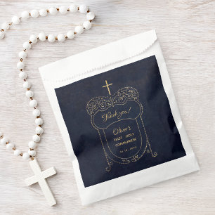 Boy First Communion Navy Blue Cross Script Vintage Favour Bag