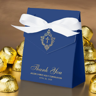 Boy First Communion Royal Blue Faux Gold Crest Favour Box