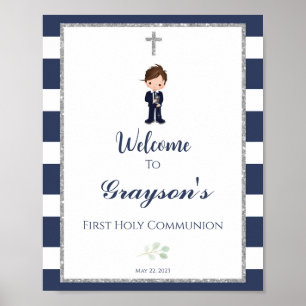 Boy First communion welcome sign