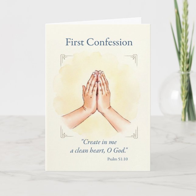Boy First Confession Praying Hands Watercolor Card (Front)