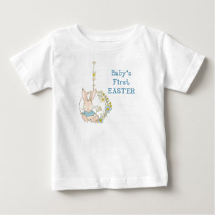 Boy First Easter Bunny on Flower Swing Baby T-Shirt
