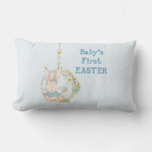 Boy First Easter Bunny on Flower Swing Lumbar Cushion