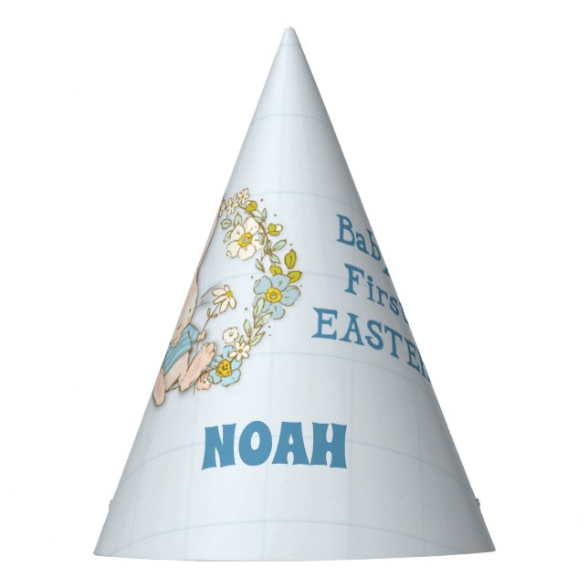 Boy First Easter Bunny on Flower Swing Party Hat (Front)