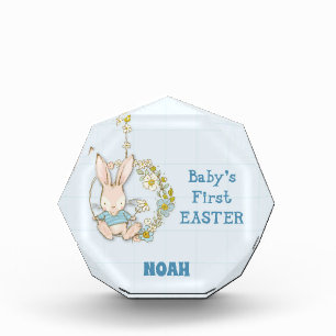 Boy First Easter Bunny on Flower Swing Photo Block