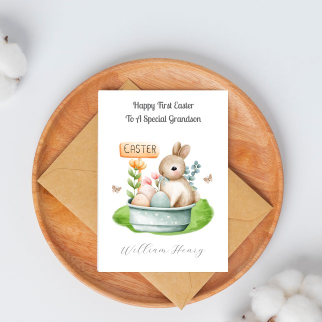 Boy First Easter Bunny Rabbit  Holiday Card (Creator Uploaded)