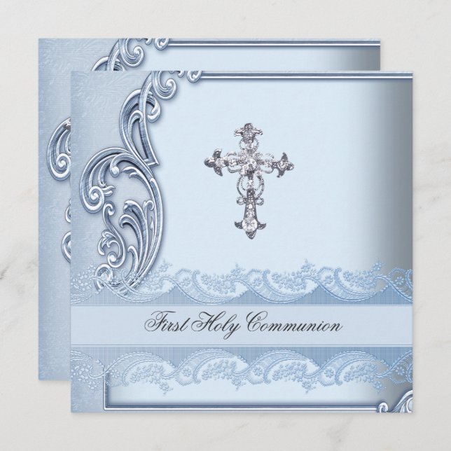Boy First Holy Communion Blue Confirmation 2 Invitation (Front/Back)