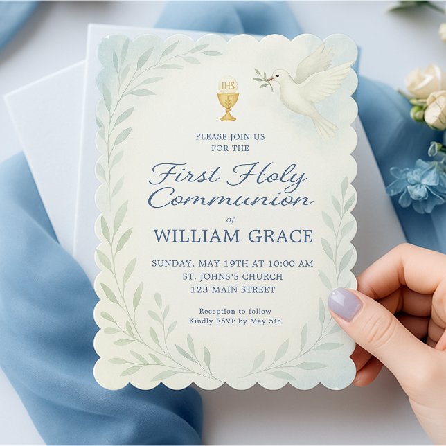 Boy First Holy Communion Dove & Chalice Invite (first-holy-communion-invitation-boy-holding-card-blue-flatlay.png)