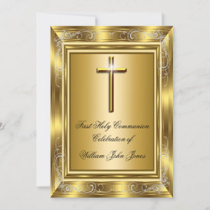 Boy First Holy Communion Gold Cross Invitation