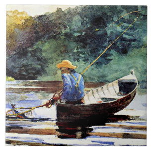 Boy Fishing, artwork by Winslow Homer Ceramic Tile