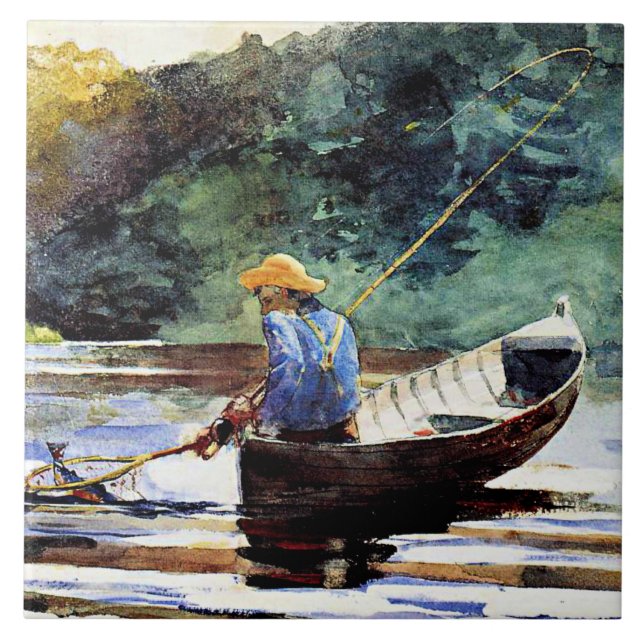 Boy Fishing, artwork by Winslow Homer Ceramic Tile (Front)