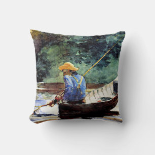 Boy Fishing, artwork by Winslow Homer Cushion