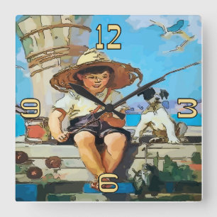 Boy Fishing Clock