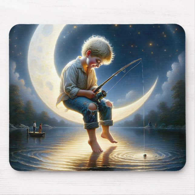 Boy Fishing From a Crescent Moon Mouse Pad (Front)