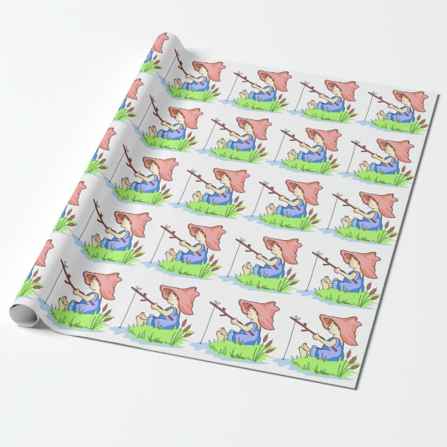 Boy Fishing Wrapping Paper (Unrolled)