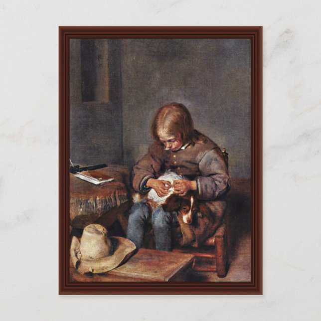 Boy Floht His Dog By Gerard Ter Borch Postcard (Front)